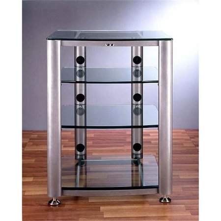 VTI MANUFACTURING VTI Manufacturing HGR404S 4 Silver Oval Poles 4 Clear Glass Shelves AV Stand HGR404S